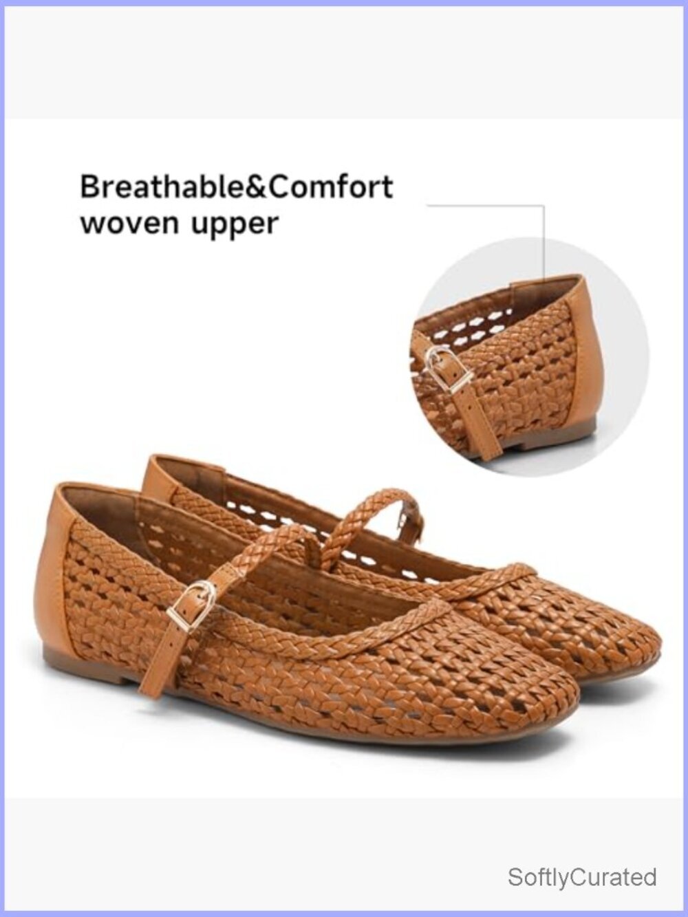 Square Toe Mary Jane Ballet Flats Woven Synthetic Leather Comfortable Dress - Picture 4 of 6